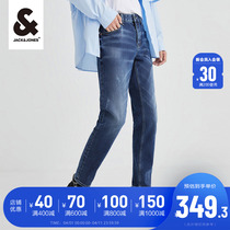 Jack Jones Spring mens jeans swarm with water washed and scratched the tide 100 lap day retro denim long pants man