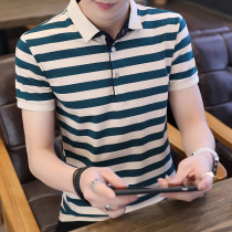 Striped polo shirt mens short-sleeved t-shirt summer thin lapel trend 2021 new casual mens top clothes