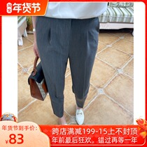 Warm sheep pavilion autumn and winter plus velvet nine casual trousers high waist pipe straight pants professional suit pants women pants