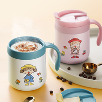 Office mug Cute female couple with lid spoon 304 stainless steel breakfast insulated coffee water cup