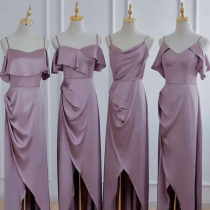 French satin bridesmaid uniform 2021 new personality sister group fairy air senior niche can wear evening dress women