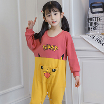 Girls conjoined pajamas spring and summer thin long sleeve jumpsuit Summer Girl Net red jumpsuit air conditioning home wear