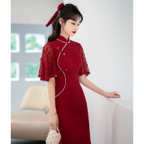 Chinese lace toast with bridal wine red flag robe with little subredness to get engaged back door gown skirt dresses