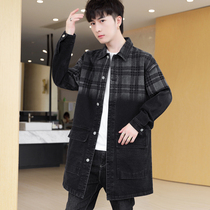 Spring and autumn ins Tide brand denim jacket mens long windbreaker handsome loose personality Joker jacket