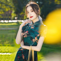Dark green cheongsam 2021 new summer young improved girly sense of high-end retro Chinese style dress