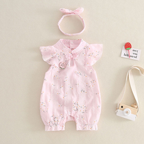 Baby summer clothes Female baby Chinese style one-piece princess Hayi summer thin sleeveless full moon suit 100 days