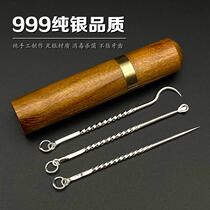 S999 sterling silver toothpick toothpick scoop storage box mini toothpick tube pear flower and wood crafts toothpick box home