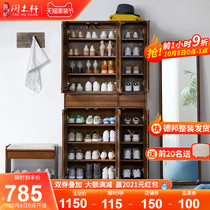 Solid wood shoe cabinet new high vertical home door porch cabinet large capacity simple modern storage balcony locker