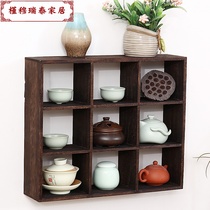 Solid Wood Dorabag cup holder storage rack tea shelf kung fu tea set kung fu tea set teapot rack tea cabinet small Bo ancient shelf