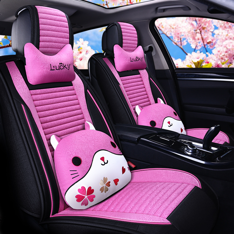 Car cushion four seasons general purpose all surround linen seat cover autumn and winter car special cartoon cloth seat cushion cover