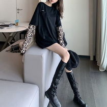 Medium and long fashion foreign style ins tide niche brand design feeling loose fake two black BAO WEN long sleeve T-shirt women