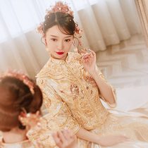 Xiuhe dress bride 2021 new wedding summer Chinese wedding dress Champagne color Xiuhe couple suit dragon and phoenix coat