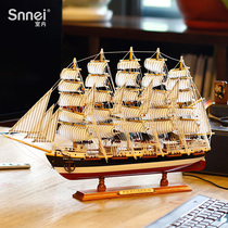 50CM Prussian sailing boat model ornaments solid wood craft boat simulation living room decoration smooth gift