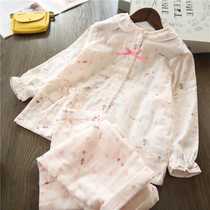 Spring and summer cotton gauze childrens Girls cute cartoon long sleeve pajamas set cotton girl spring and autumn home wear
