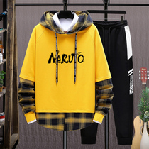  Spring and autumn sweaters jackets mens trendy handsome two-piece sets a set of top clothes trendy brand mens casual sports suits