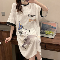 2022 New Sleeping Dress Woman Pure Cotton Short Sleeve Summer Thin cute cartoon pregnant woman pyjamas with long family clothes