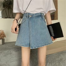 Denim shorts womens summer 2021 new high waist thin large size loose a word anti-go light versatile culottes ins tide