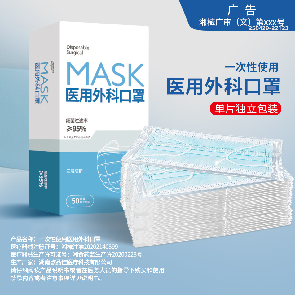 使い捨ての通常の医療用サージカルマスク、通気性のある医療用三層成人用保護カバー、医療用の独立した包装