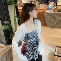 Sunscreen cardigan womens thin shawl summer with suspender skirt Outer blouse Half ice silk knitted air conditioning shirt