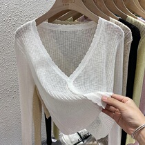 Ice Silk Sunscreen Cardiovert Woman Thin shoulder Shoulder Summer Matching Pendant Strap Skirt External Hitch Hooded Knitted Blouse Small Jacket