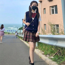  (Yingtu original) jk uniform suit skirt genuine summer girls shirt grid skirt jacket vest suit full set