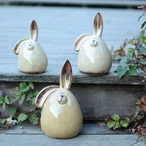 Small new ceramic kiln change glaze Long-eared rabbit money jar Modern home decoration Garden decoration D-21