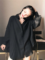 2021 Spring and Autumn Yamamoto Yaoshi retro loose V-neck long sleeve shirt female black long sleeve original lazy shirt tide