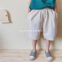Wood West Child Products 2022 Summer Korean version for men and women Childrens cotton linen pants Chaub baby individuality 100 Loose Casual Mid Pants