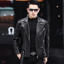 New Haining leather jacket motorcycle leather leather mens short coat sheep leather slim fashion handsome Harley tide