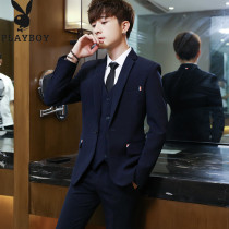 Playboy suit suit suit mens three-piece casual dress spring and autumn slim groomsman dress groom wedding dress