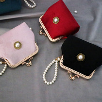 Retro Velvet Zero Wallet Card Bag Coin Bag Pearl Cute Mini Small Bag Handmade Lip Gold Bag Small Gift