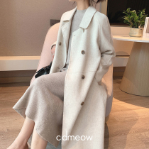 Hepburn style high-end double-sided cashmere coat women 2021 new winter niche loose medium long woolen coat