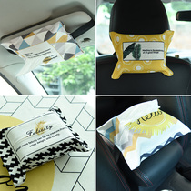 Nordic ins car tissue box drawing Box storage cloth Tissue Bag car sun visor tissue cover strap