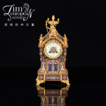 Tim European antique antiques French home collection ornaments copper gilt gold enamel mechanical clock