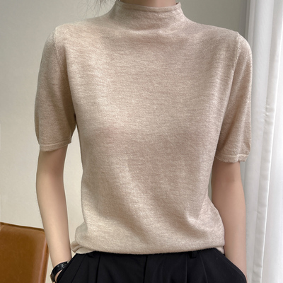 taobao agent T-shirt, knitted summer thin sweater, woolen top, high collar, 100 sample