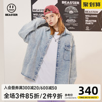 BEASTER little devil grimace vintage wash denim shirt New Trend Fashion casual lapel shirt men
