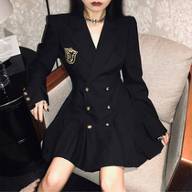 Preppy style suit skirt 2022 spring and autumn suit waist jk uniform Hepburn small black dress royal sister sexy pleated dress
