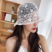 About blue Korean ins style summer lace transparent thin basin hat beach sun hat sun hat girl