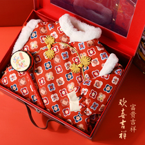 Baby gift box winter thickened newborn clothes male and female baby conjoined cotton-padded clothes full moon 100 days gift Chinese style