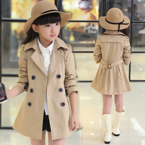Girls spring and autumn coat 2021 new Korean version of the foreign style autumn childrens thin windbreaker medium long little girl princess