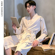 Lotte Dreams 2021 New Mens Sleepwear Pyjamas Summer Ice Silk Thin Section Loose Korean Edition Spring and Autumn Home Clothes