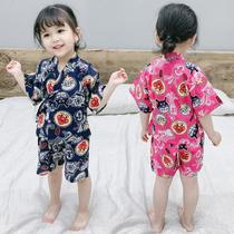 Girls 2020 New Summer Homewear Set Kids Japanese Kimono Sweat Steamed Baby Bread Superman Pajamas