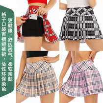  Womens Plaid sports skirt with pocket Fitness pleated skirt Yoga Tennis short skirt Anti-light uniform trouser skirt
