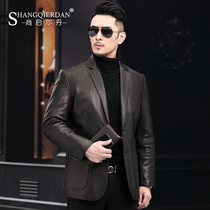 Imported first-layer deerskin suit leather jacket mens genuine leather down jacket removable liner middle-aged plus velvet thick jacket