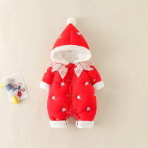 Winter baby jumpsuit super cute baby girl padded warm cotton-padded jacket winter clothes go out with cotton ha clothes cute holding clothes