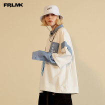 FRLMK National Tide brand hip-hop mens and womens retro stitching polo shirt fake two pieces of Qi Sijun same loose sweater