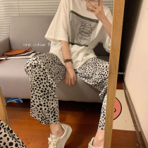 ins wind BAO WEN series~Outside wear is also fashionable pure cotton pajamas womens summer thin short-sleeved trousers two-piece suit