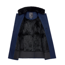 Removable rabbit fur liner wool coat mens winter thickened warm rex rabbit fur collar mid-length casual coat