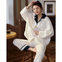 Fashion and warmth follow ~ soft white coral velvet pajamas women autumn and winter plus velvet thickened two-piece set