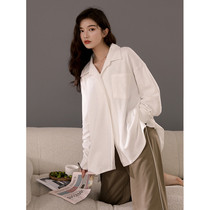 Really very good ~ Hong Kong style simple design sense White boyfriend wind shirt pajamas female spring and autumn cotton casual